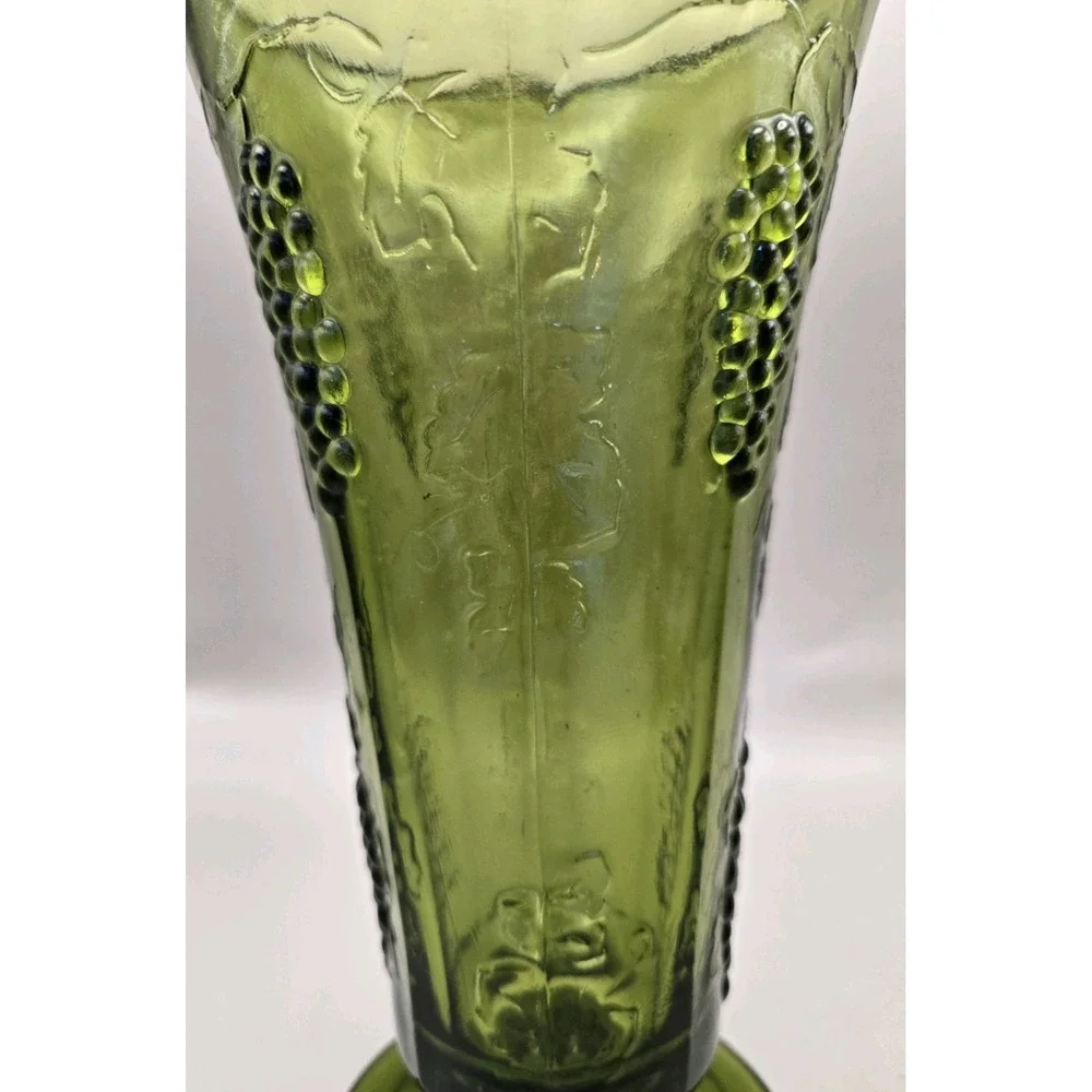 Vintage MCM Vase Green Glass Pedestal‎ Indiana Pressed Depression Glass 70's